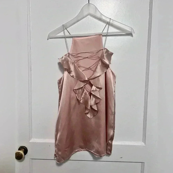 Cami NYC Ruffle Charlie Lace-up Silk-charmeuse Camisole In Pastel Pink LIKE NEW - Picture 1 of 7